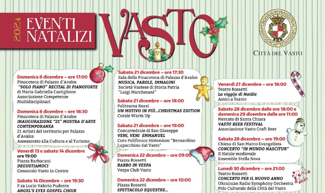 Un ricco calendario di eventi in programma a Vasto a dicembre e gennaio