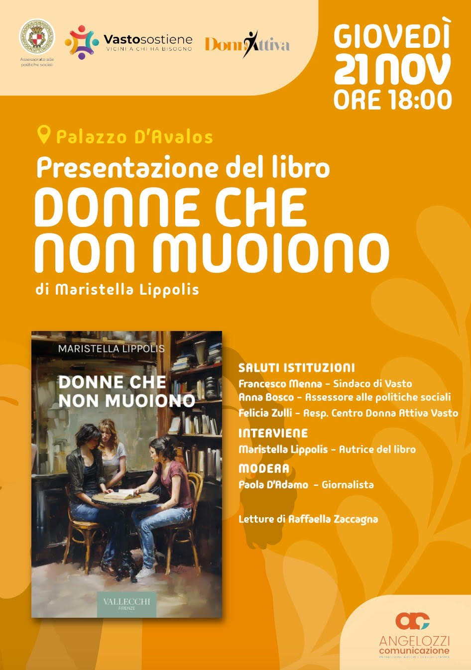 Il 21 novembre a Palazzo d'Avalos la presentazione del libro “Donne che non muoiono”