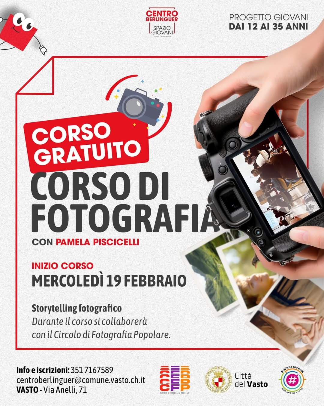 Dal 19 febbraio parte il corso gratuito di fotografia al Centro Berlinguer