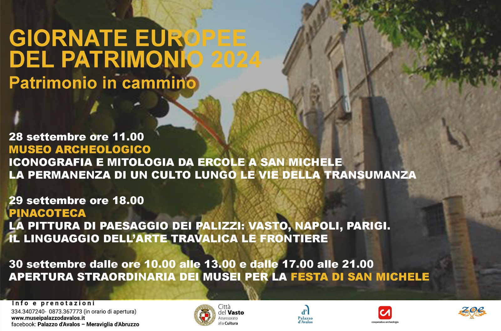 Dal 28 al 30 settembre a Palazzo d'Avalos le Giornate Europee del Patrimonio e apertura straordinaria dei musei 