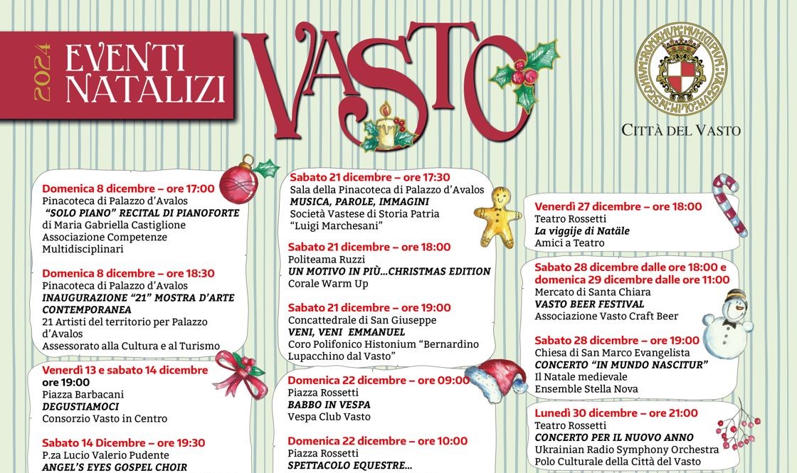 Un ricco calendario di eventi in programma a Vasto a dicembre e gennaio